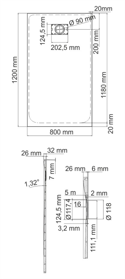 WasserKRAFT Main 41T06 душевой поддон стеклопластик 120*80*2,6