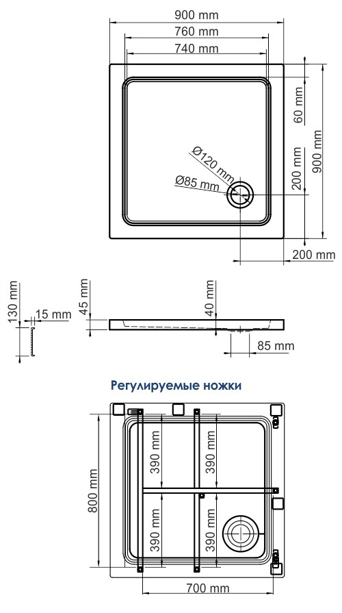 WasserKRAFT Amper 29T03 душевой поддон акриловый 90*90*17,5