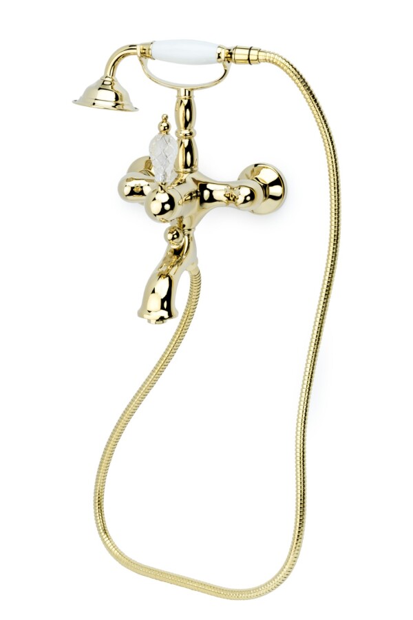 Смеситель для ванны с душевым комплектом Boheme Crystal Золото 283-CRST