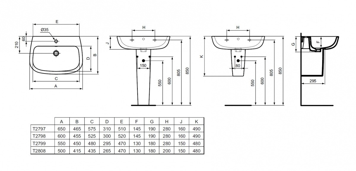 Ideal Standard Esedra T279701 умывальник подвесной 65 см