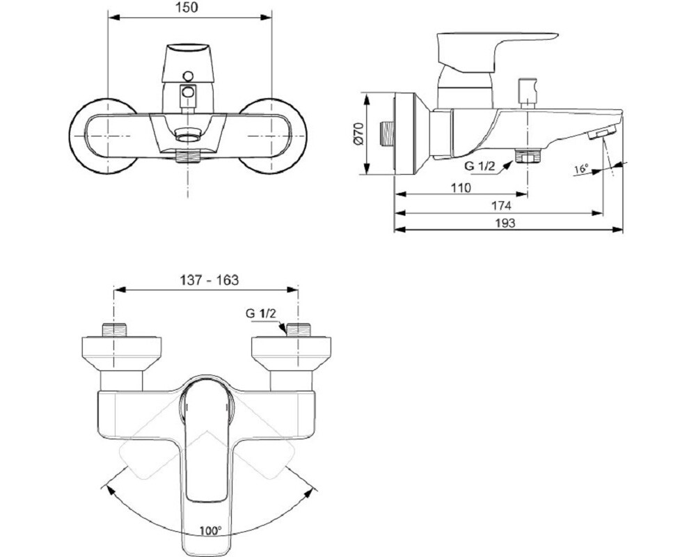 Ideal Standard Connect Air A7033AA смеситель для ванны хром