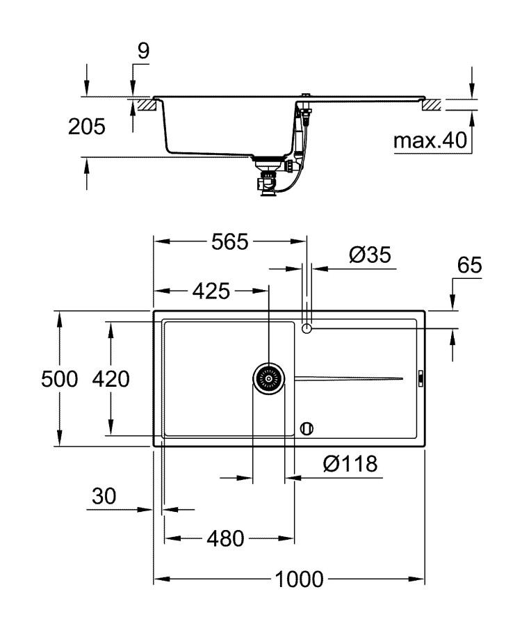 Grohe K400 100*50 31641AP0 мойка кухонная черный гранит