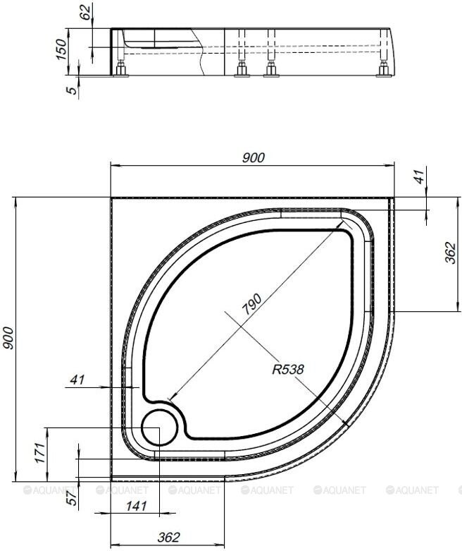 Aquanet HX515 90*90*15 душевой поддон акриловый