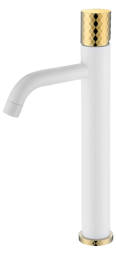 Смеситель для раковины высокий Boheme Stick Белый ручка Золото Diamond 122-WG
