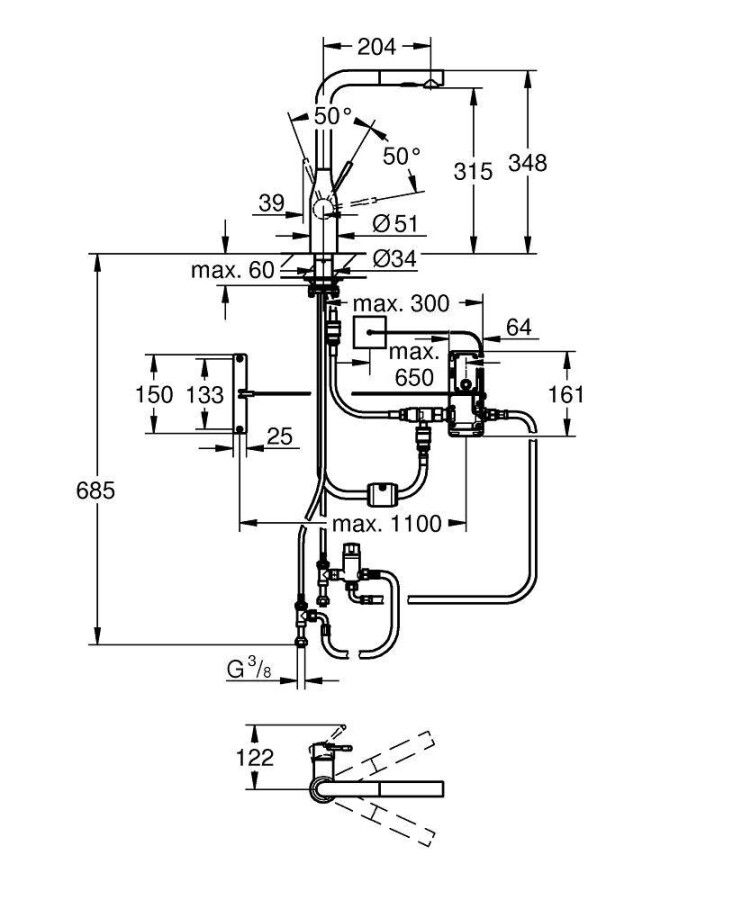 Grohe Essence Foot Control 30311000 смеситель для кухни сенсорный хром