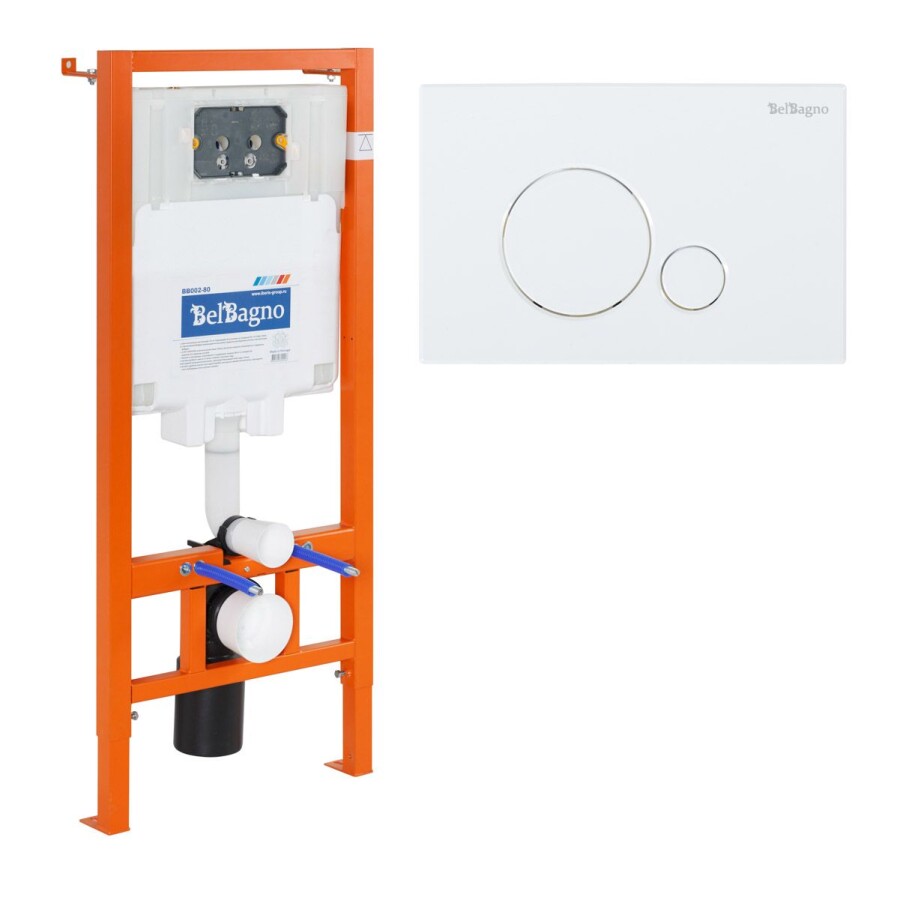 BB002-80/BB014-SR-BIANCO Система инсталляции для подвесных унитазов BelBagno BB002-80 с кнопкой смыва BB014-SR-BIANCO
