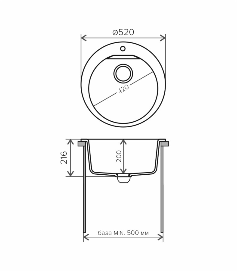 Polygran Atol-520 52 см мойка для кухни серый