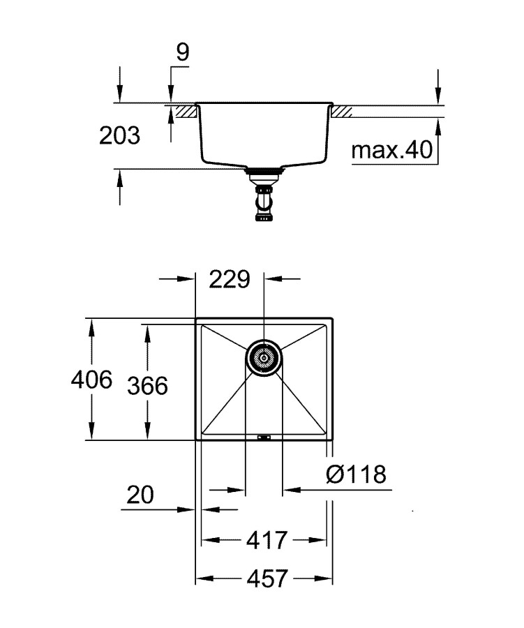 Grohe K700U 45*40 31653AP0 мойка кухонная черный гранит