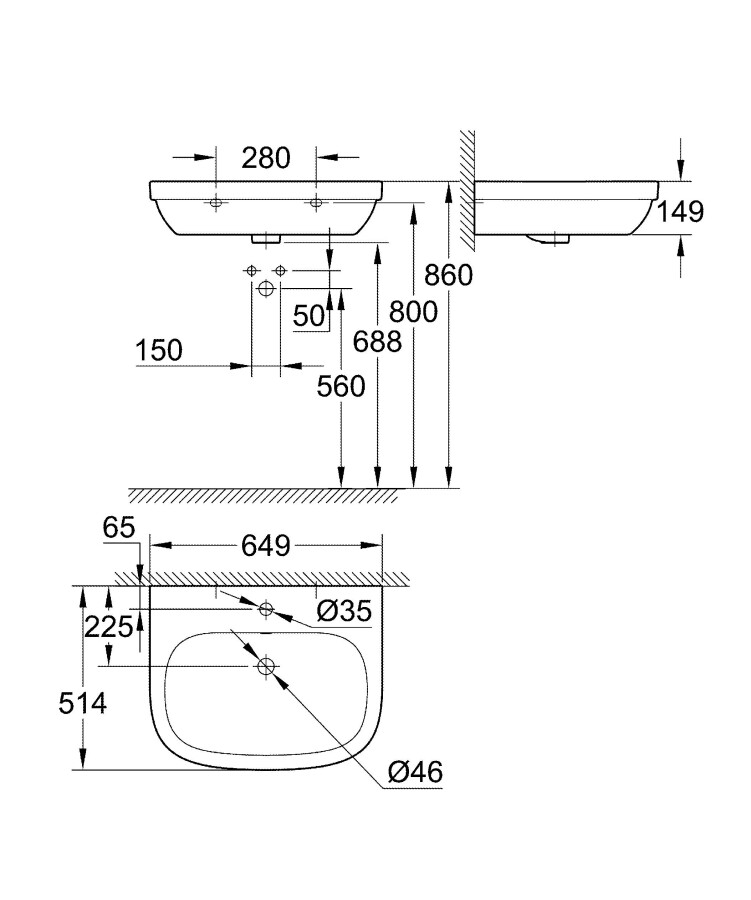 Grohe Euro Ceramic 3932300H раковина подвесная 65 см альпин-белый