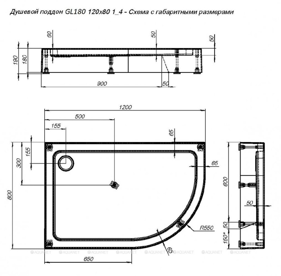 Aquanet GL180 120*80*19 L душевой поддон акриловый