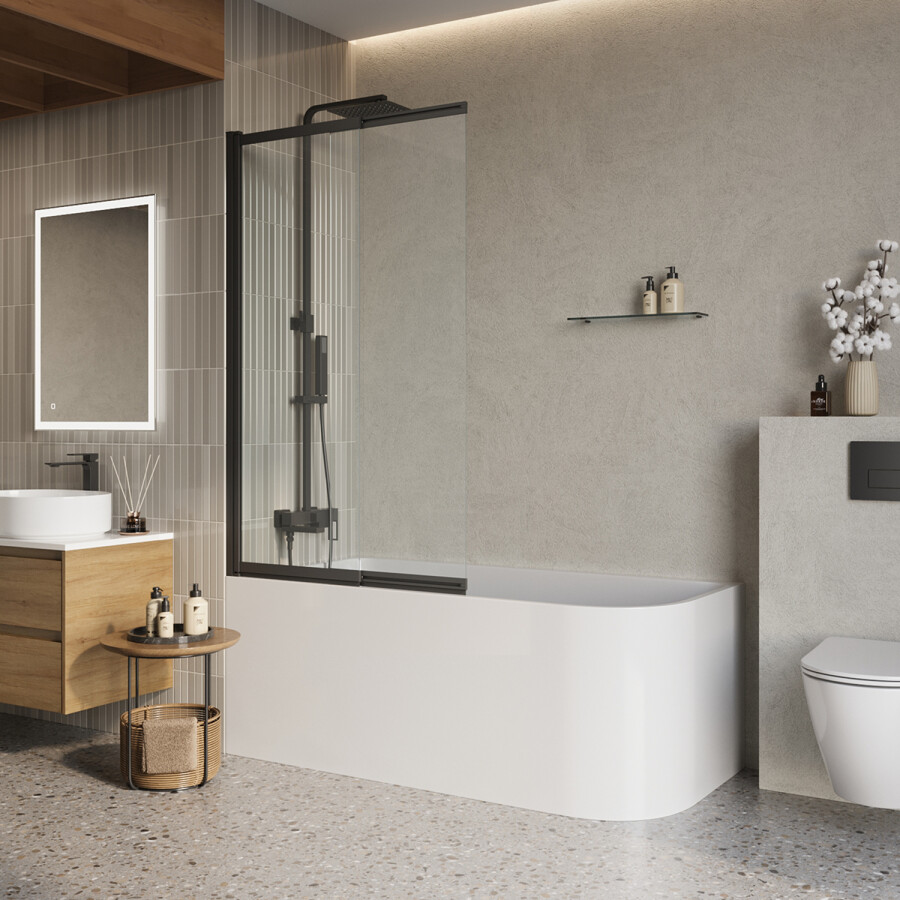Шторка на ванну BelBagno LUCE-VF-11-80/145-C-NERO