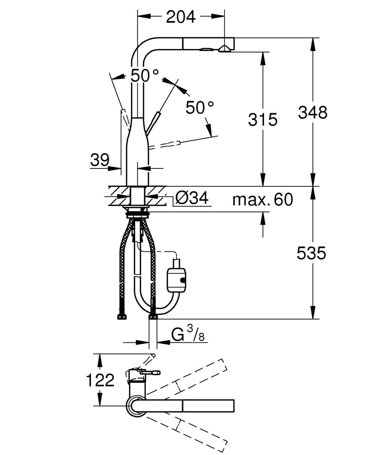 Grohe Essence New 30270A00 смеситель для кухни тёмный графит глянец