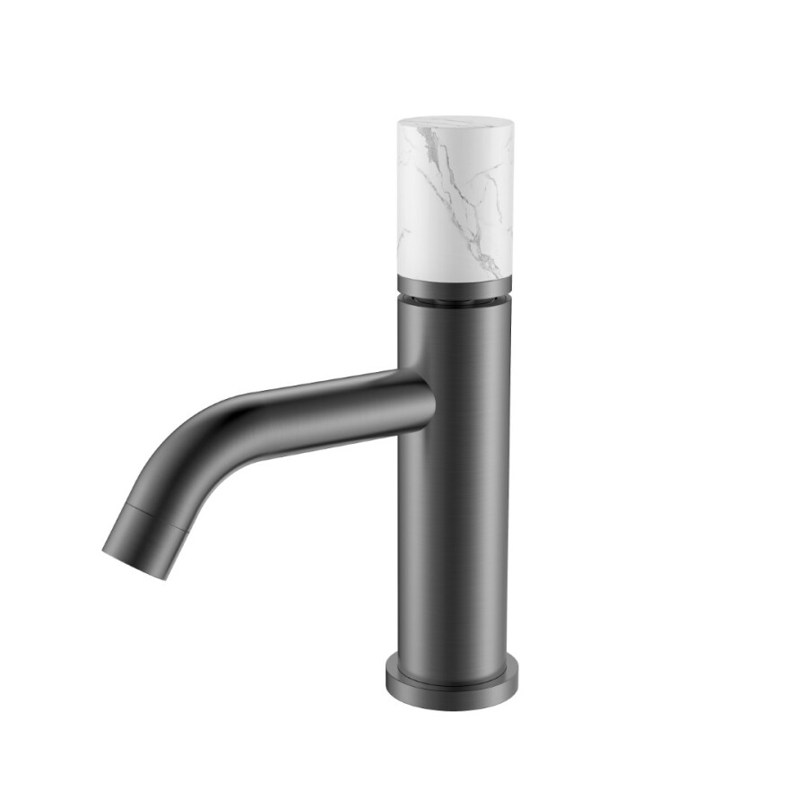 Смеситель для раковины Boheme Stick Графит ручка Белый Мрамор 121-GM-MR-W