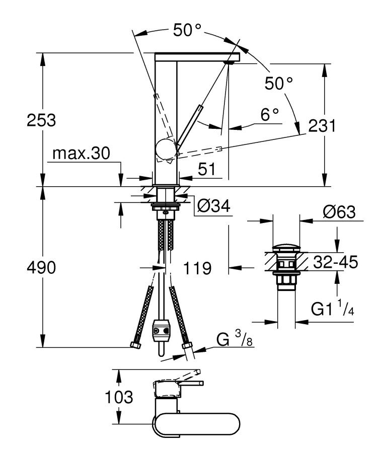 Grohe Plus 23844003 смеситель для раковины 28 мм