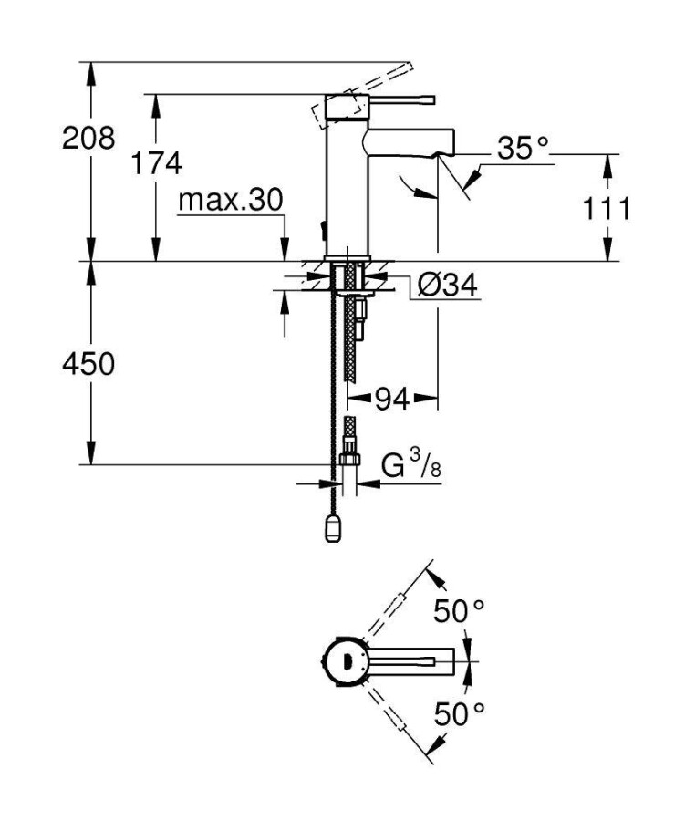 Grohe Essence+ 32899001 смеситель для раковины с с цепочкой 28 мм