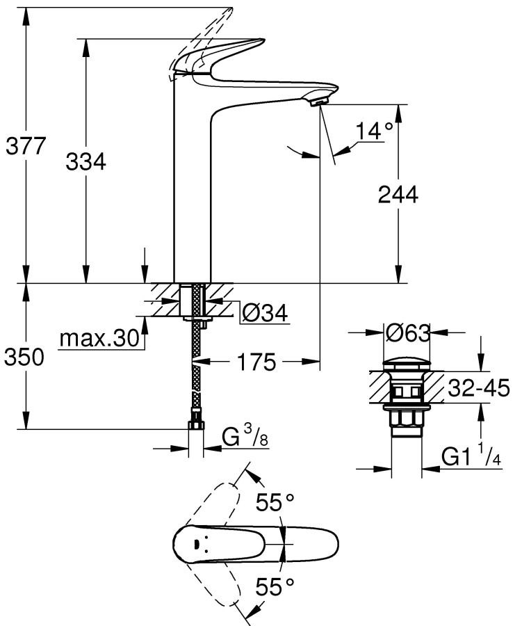 Grohe Wave 23585001 смеситель для раковины 35 мм