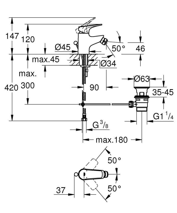 Grohe BauFlow 23754000 смеситель для биде