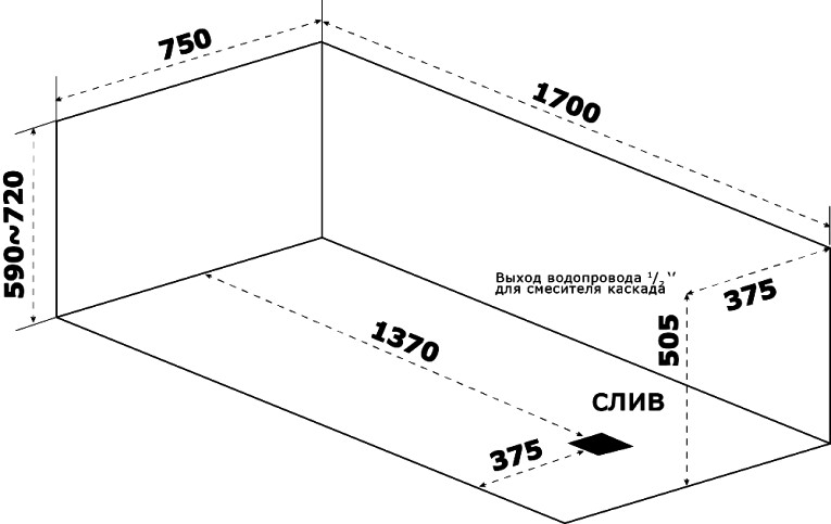 BAS Аякс 170 75 ванна акриловая прямоугольная В 00131