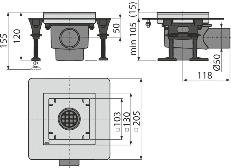 Alca Plast APV130 Душевой трап 130*130 мм