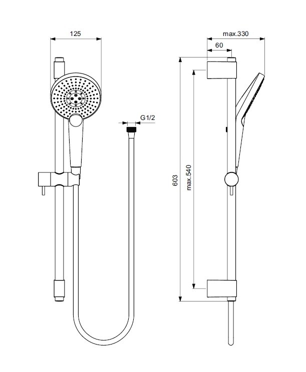 Ideal Standard B1761AA IdealRain душевой гарнитур со штангой Evo Jet Round XL3