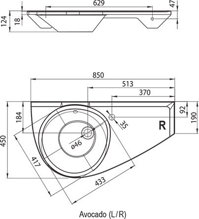 Ravak Avocado XJ1P1100000 умывальник подвесной R