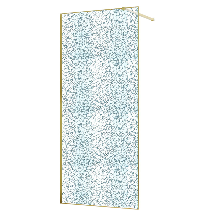 Душевая перегородка Azario Walk-in 900x2000 в рамке, "Битое стекло", толщина стекла 13 мм, профиль брашированное золото AZ-275-90-BGL-CBR