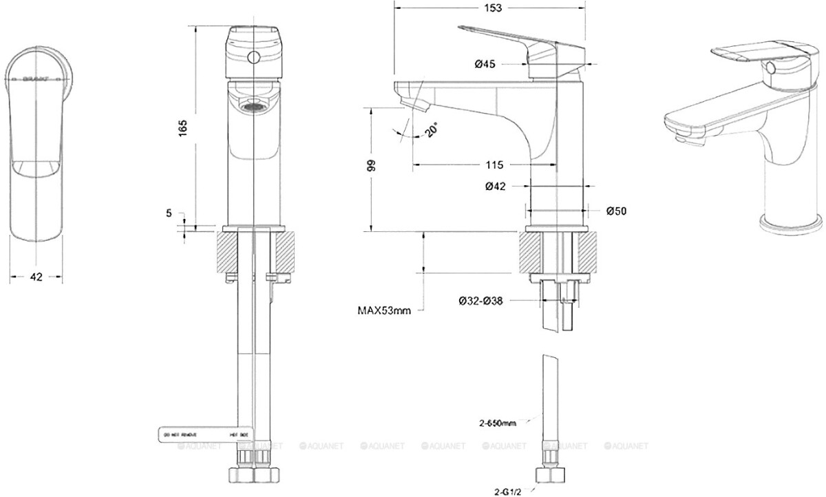 Bravat Rhein F1429564BW-9-ENG смеситель для раковины черный 35 мм