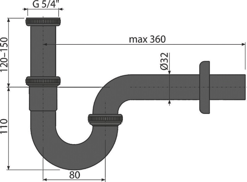 Alca Plast A4320BLACK Сифон для умывальника DN32