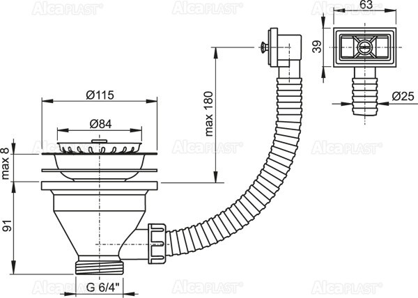 Alca Plast A38 Водослив сифона для мойки