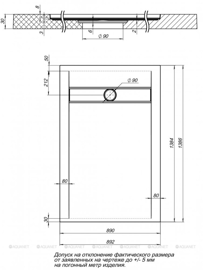 Aquanet Delight 140*90*3 душевой поддон литьевой мрамор серый