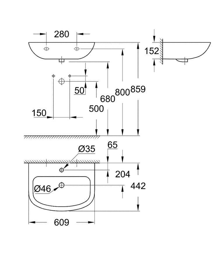 Grohe Bau Ceramic 39421000 раковина подвесная 60 см альпин-белый