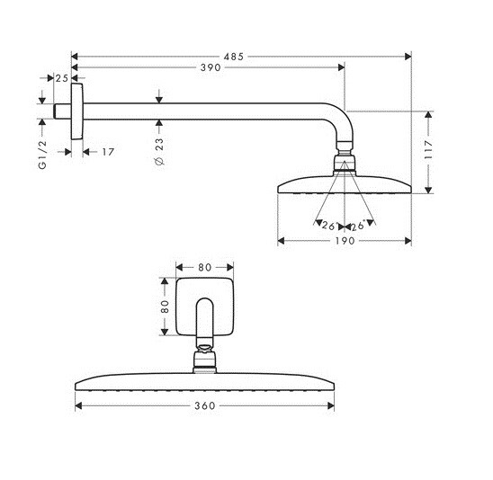 Hansgrohe 27376000 Верхний душ Raindance E 360 AIR 1jet, держатель 390 мм, 1/2