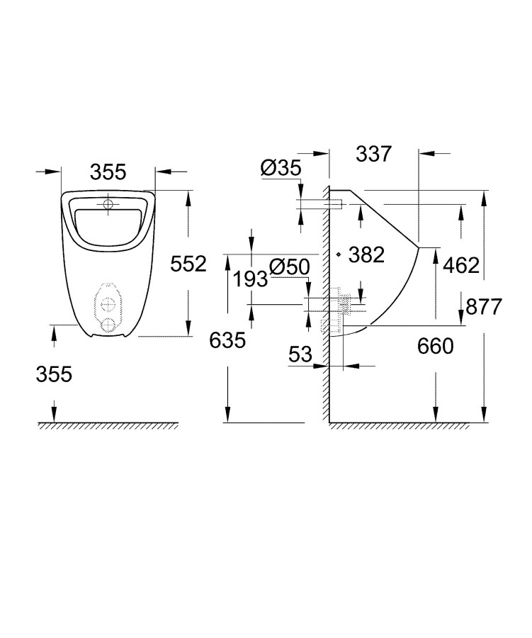 Grohe Bau Ceramic 39438000 писсуар скрытый монтаж