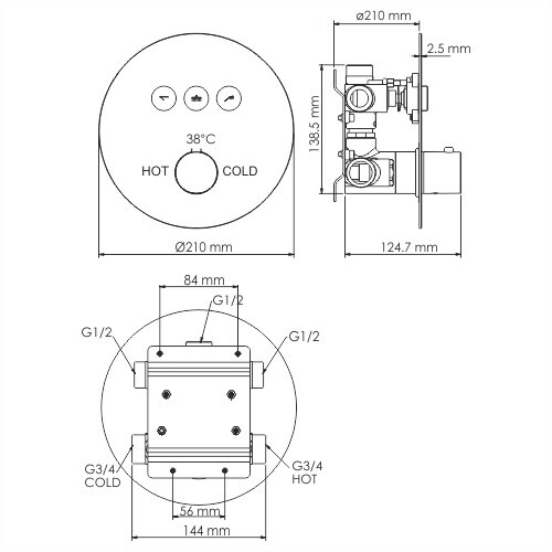 WasserKRAFT Dinkel 5844 Thermo смеситель для ванны и душа хром