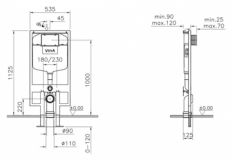 VitrA Zentrum 9012B003-7206 унитаз подвесной + инсталляция