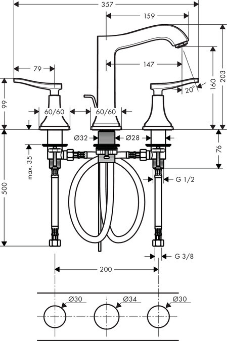 Hansgrohe 31331090 Metropol Classic смеситель для раковины хром/золото