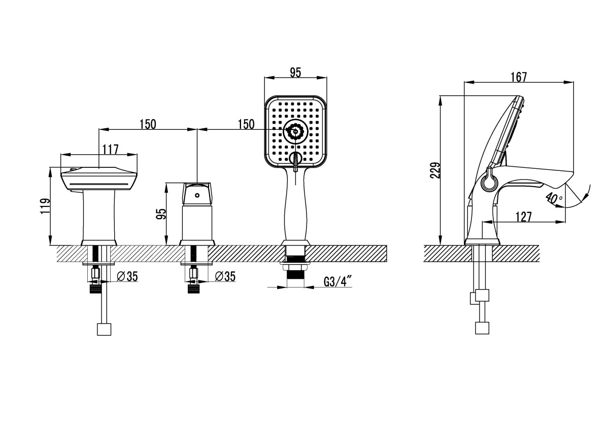 Lemark LM4545C Unit смеситель для ванны хром на борт