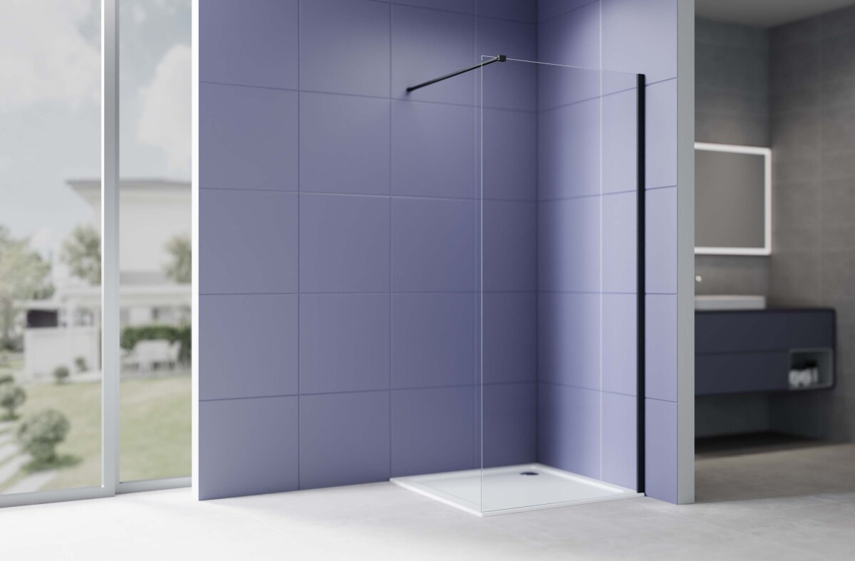 Aquatek AQ.WI.100.1BL Душевая перегородка Walk In 100см с держателем 1200мм черный матовый прозрачное