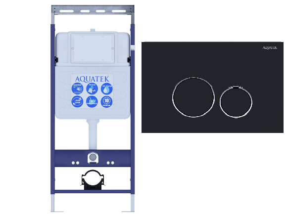 Aquatek EasyFix 50 INS-0000010 инсталляция для унитаза + кнопка KDI-0000020 черная матовая ободок хром