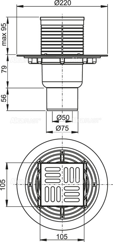 Alca Plast APV201 Душевой трап 105*105 мм