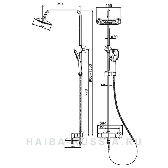 Haiba HB24805-7X Душевая система с изливом