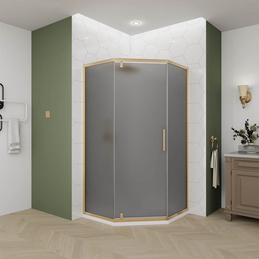 Душевой угол Veconi Ottimo P10 G (80×80×190) распашная, профиль брашированное золото, стекло тонированное матовое OP10G-8080-12-C9