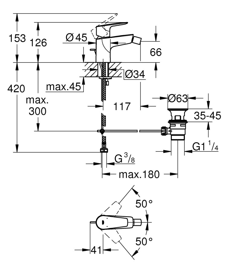 Grohe BauEdge 23331001 смеситель для биде