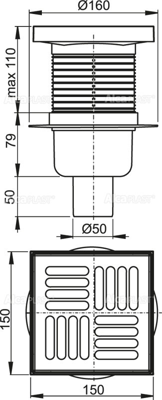 Alca Plast APV6411 Душевой трап 150*150 мм