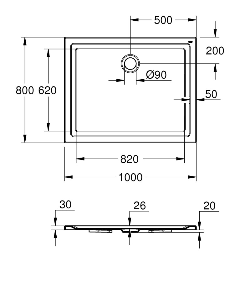 Grohe Universal 39306000 80*100 душевой поддон акриловый