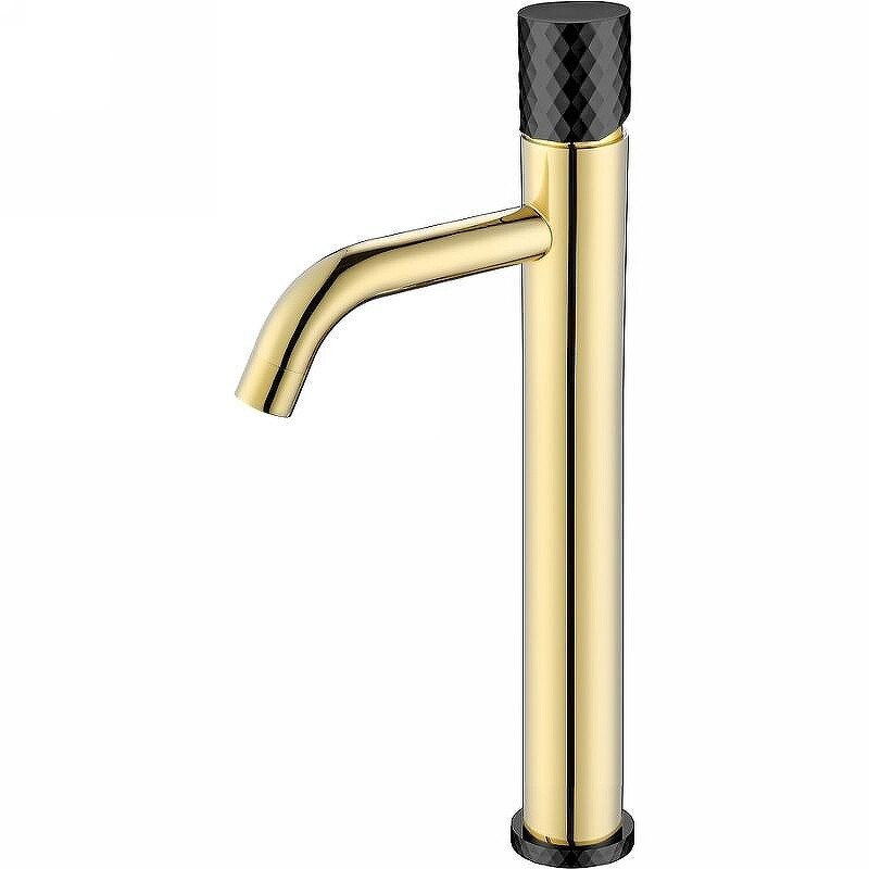 Смеситель для раковины высокий Boheme Stick Золото ручка Черная Diamond 122-GB