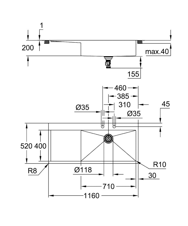 Grohe K1000 80-S 116*52 31582SD1 мойка кухонная