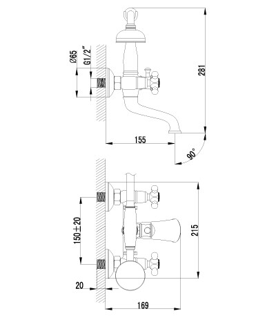 Lemark LM2812B Винтаж смеситель для ванны бронза