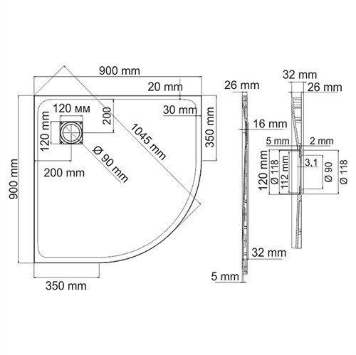 WasserKRAFT Main 41T01 душевой поддон стеклопластик 90*90*2,6