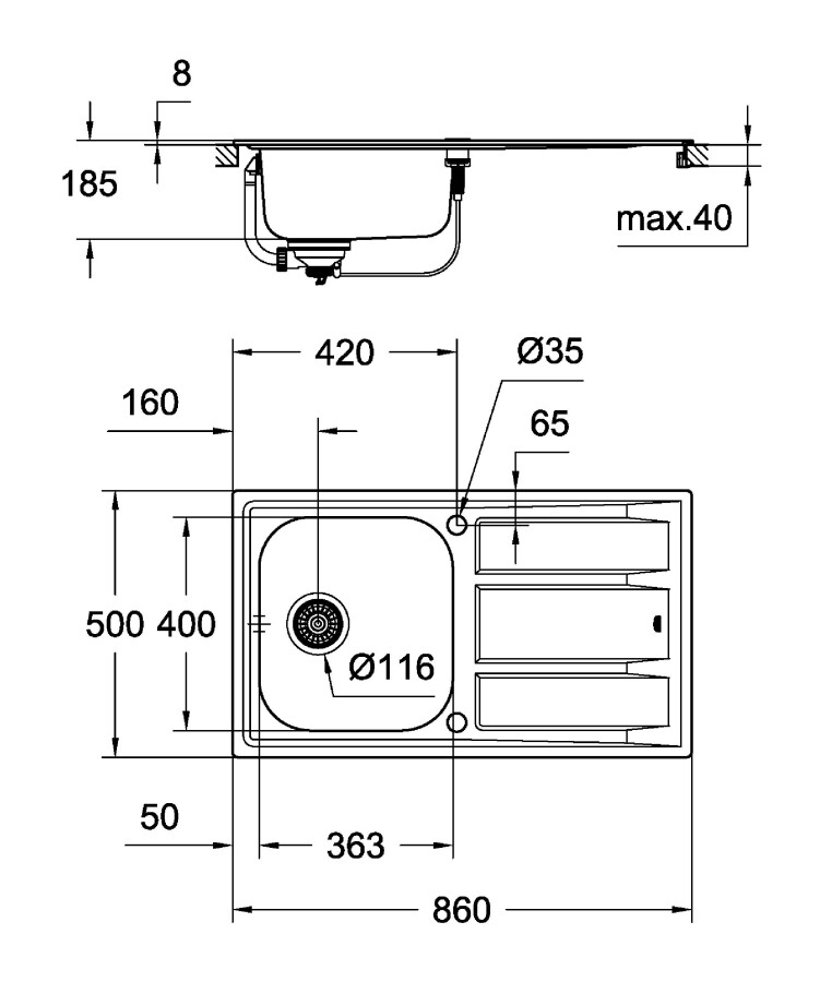 Grohe K400 45-S 86*50 31566SD0 мойка кухонная